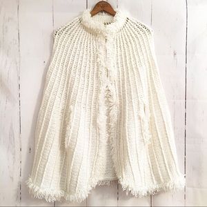 Vintage Winter White Cape Chunky Crochet Fringe